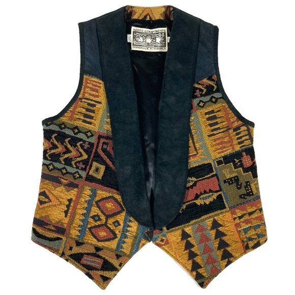 Vintage Native Components Tapestry Vest XS Aztec Southwestern Western American - Picture 1 of 10